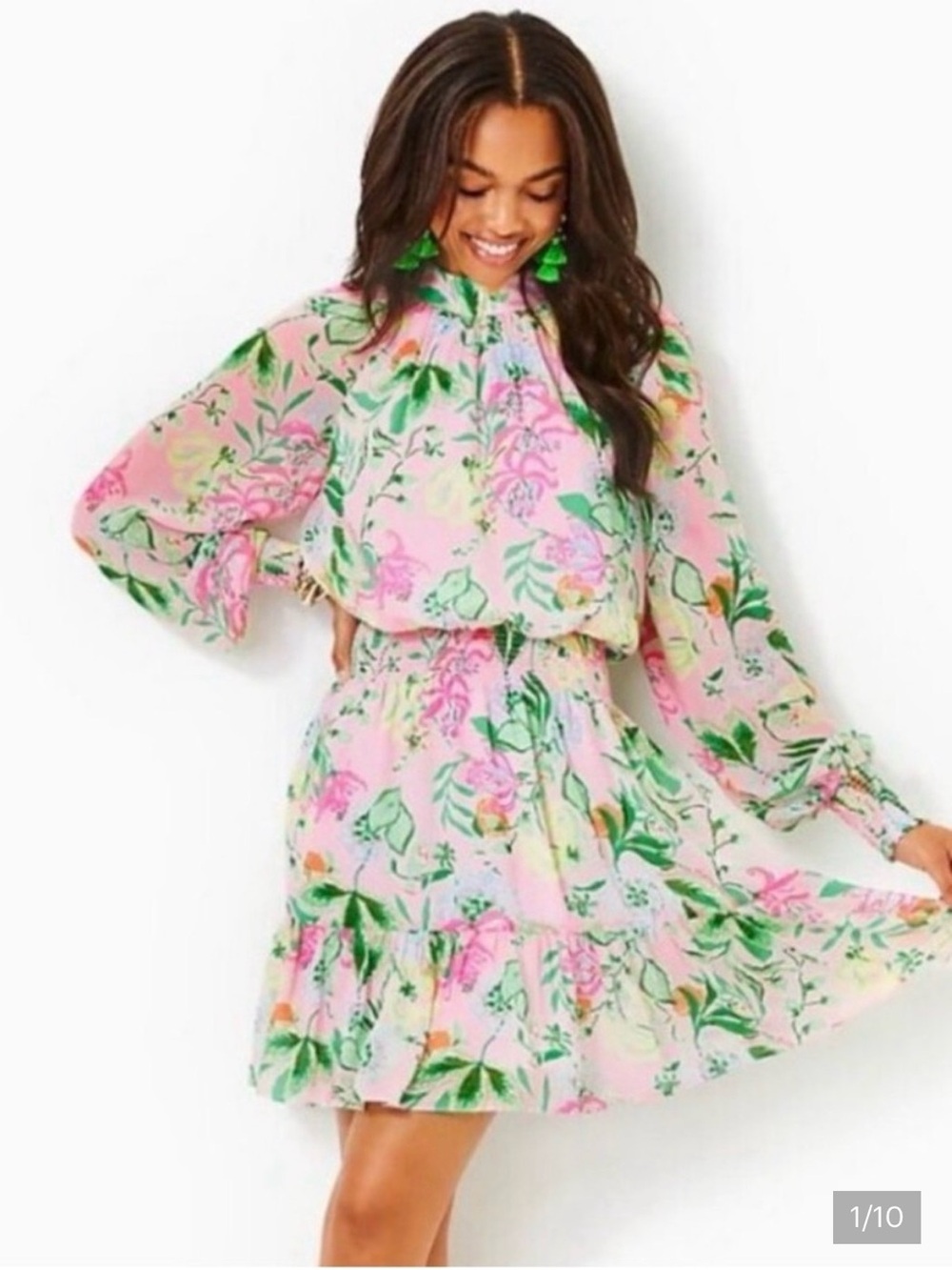 Lilly Pulitzer Pastel Pink Floral Long-Sleeve Ruffle Dress